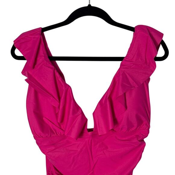 NWT J. Crew Ruched Ruffle One Piece Swimsuit Radiant Fuchsia Size 14 - Picture 11 of 13